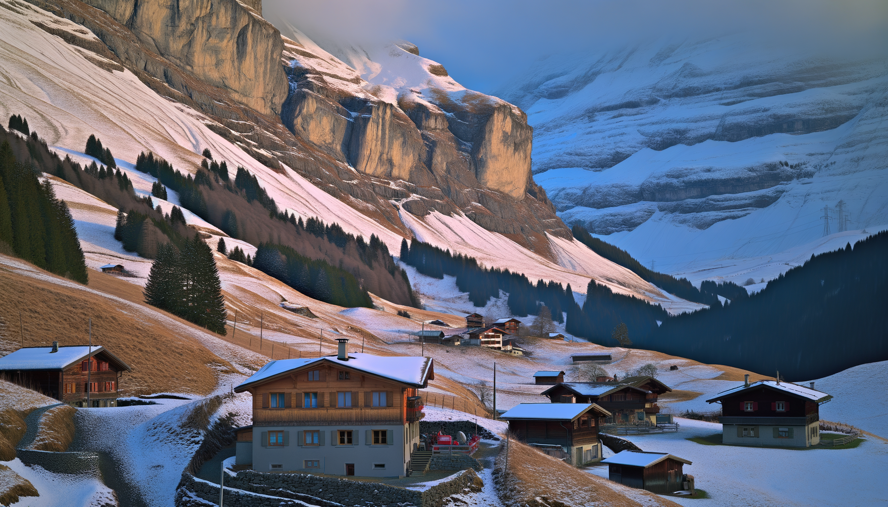 Snow-covered rocky alpine peaks in Switzerland