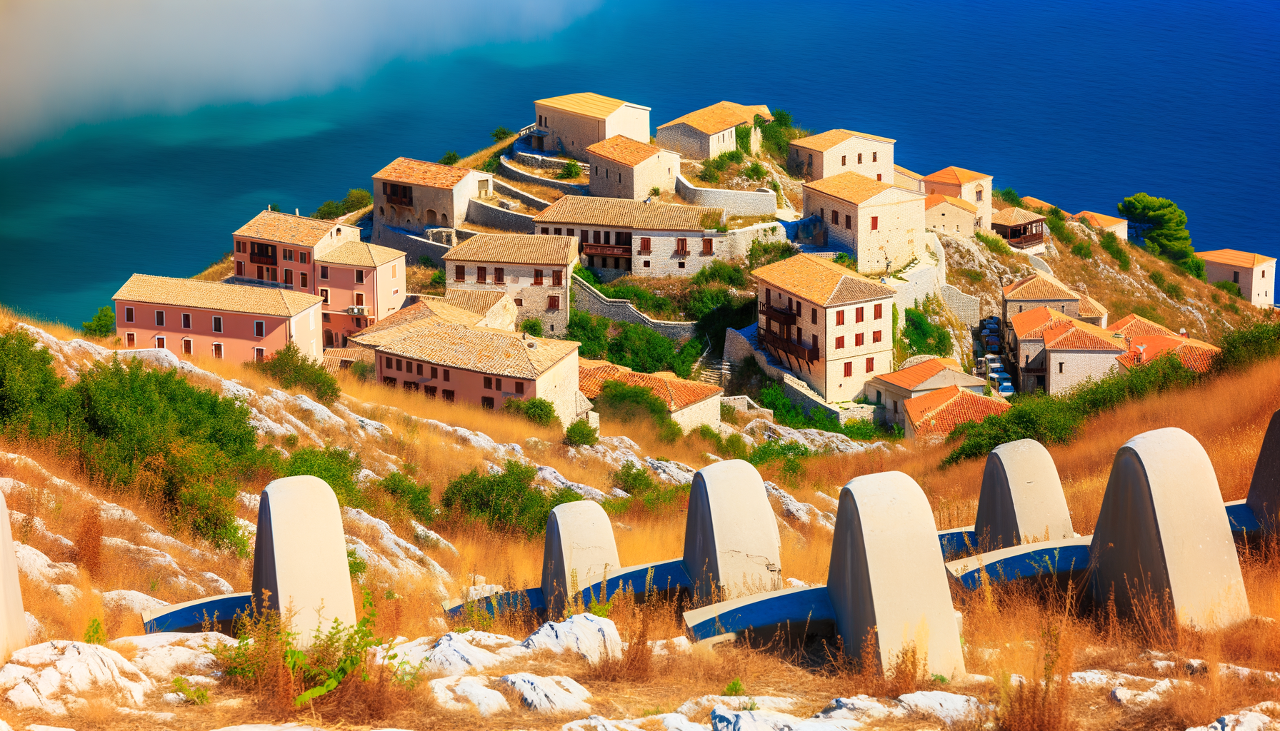 Historic stone fortress and terraced old town on a hill