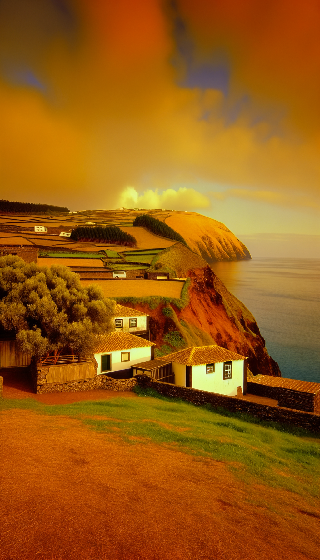 Coastal cliffs and pasture above the ocean