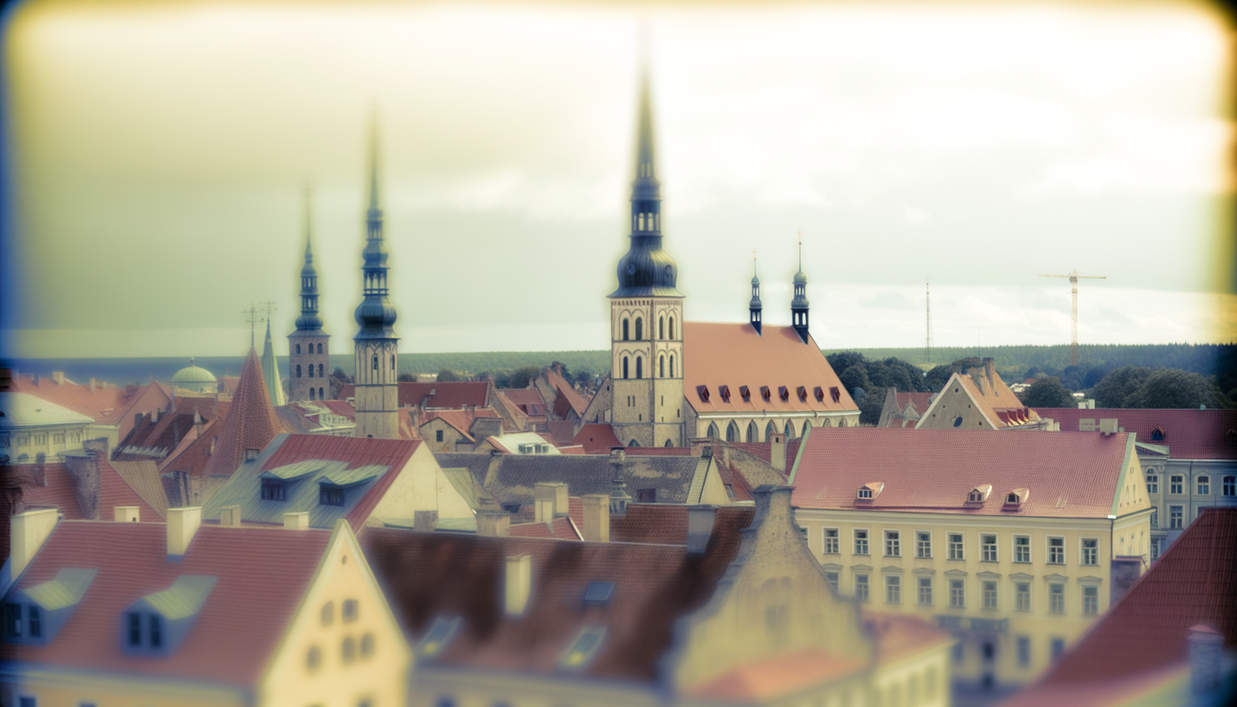 Historic European old town rooftops and church spires