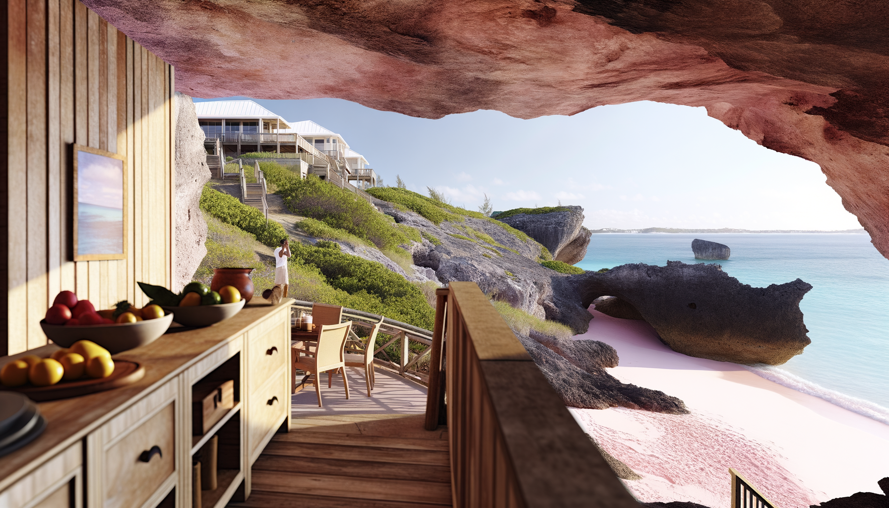 Ocean view through a natural rock arch in Bermuda