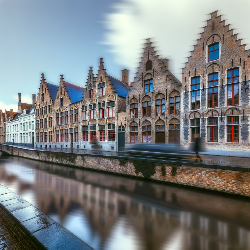 Gabled buildings along a Bruges canal in soft daylight