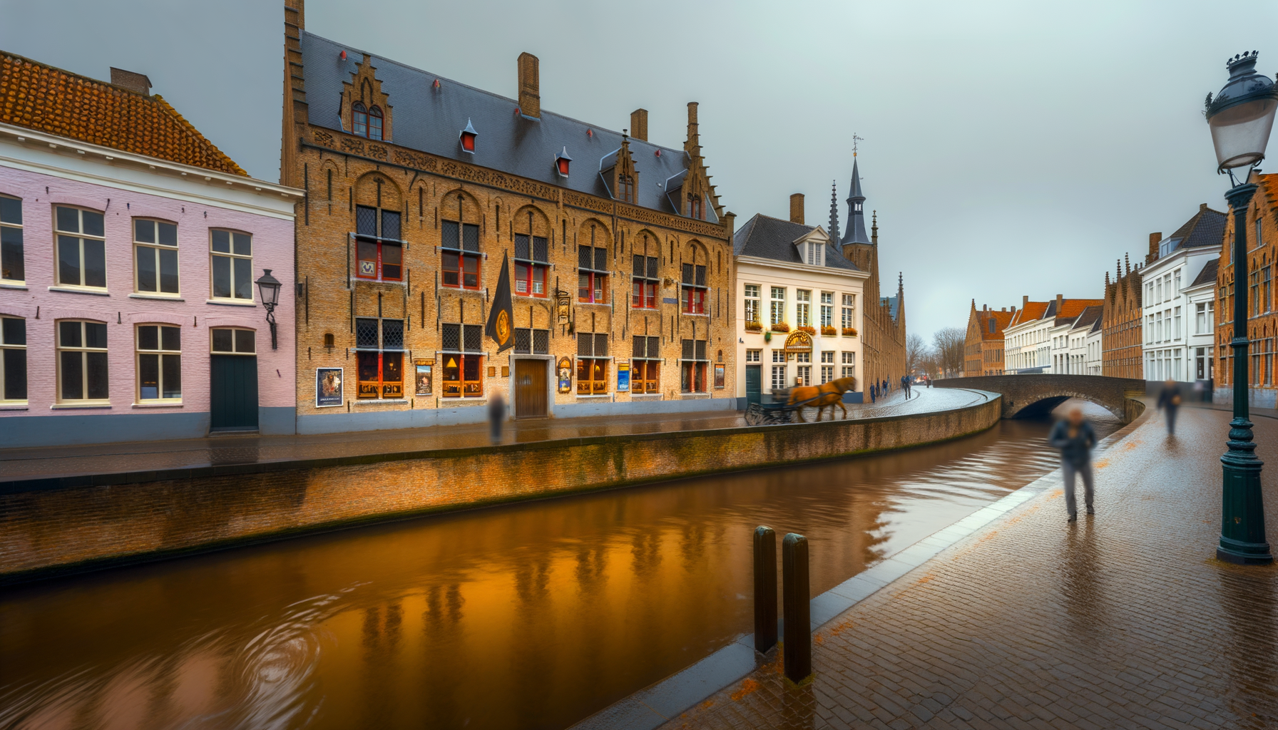 River and historic brick buildings in the Bruges city center