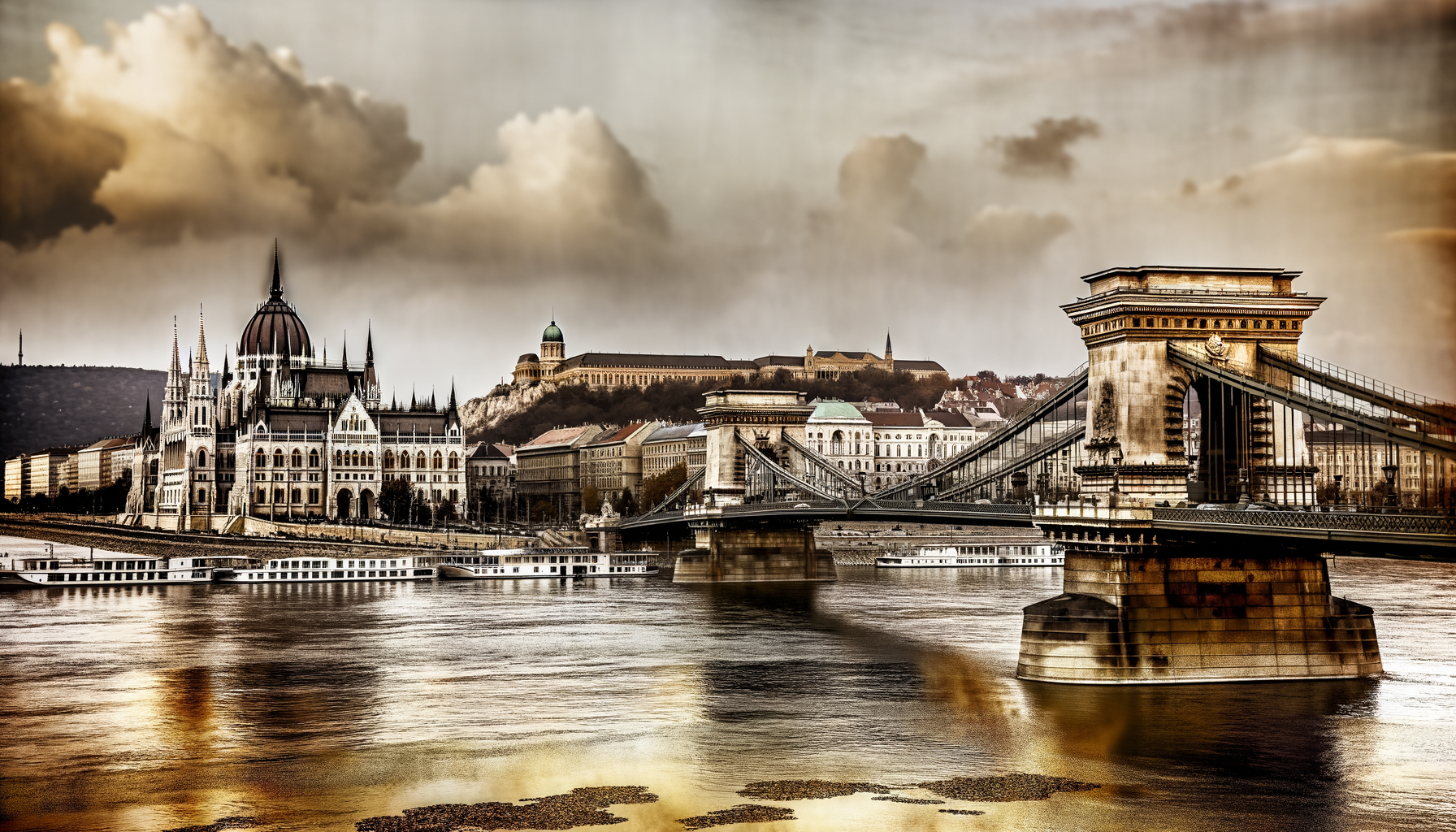 Széchenyi Chain Bridge and Danube with Buda hills beyond