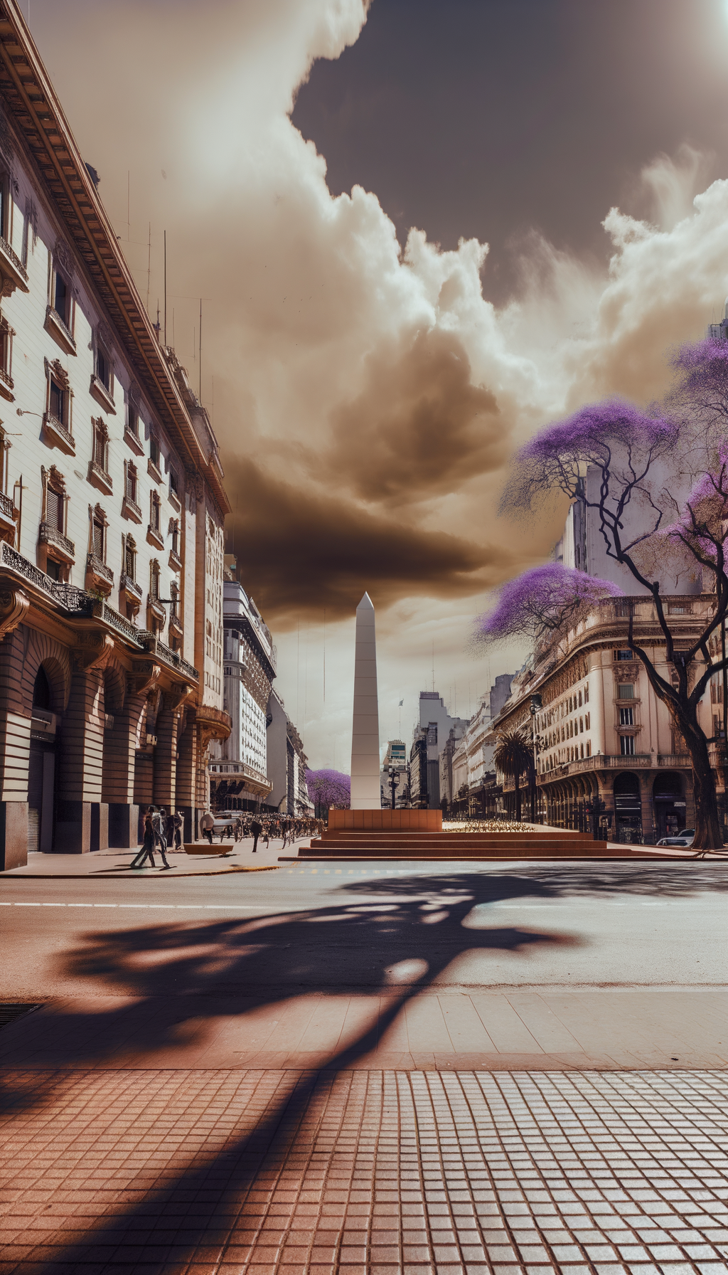 Avenida 9 de Julio and the Obelisco under a dramatic sky