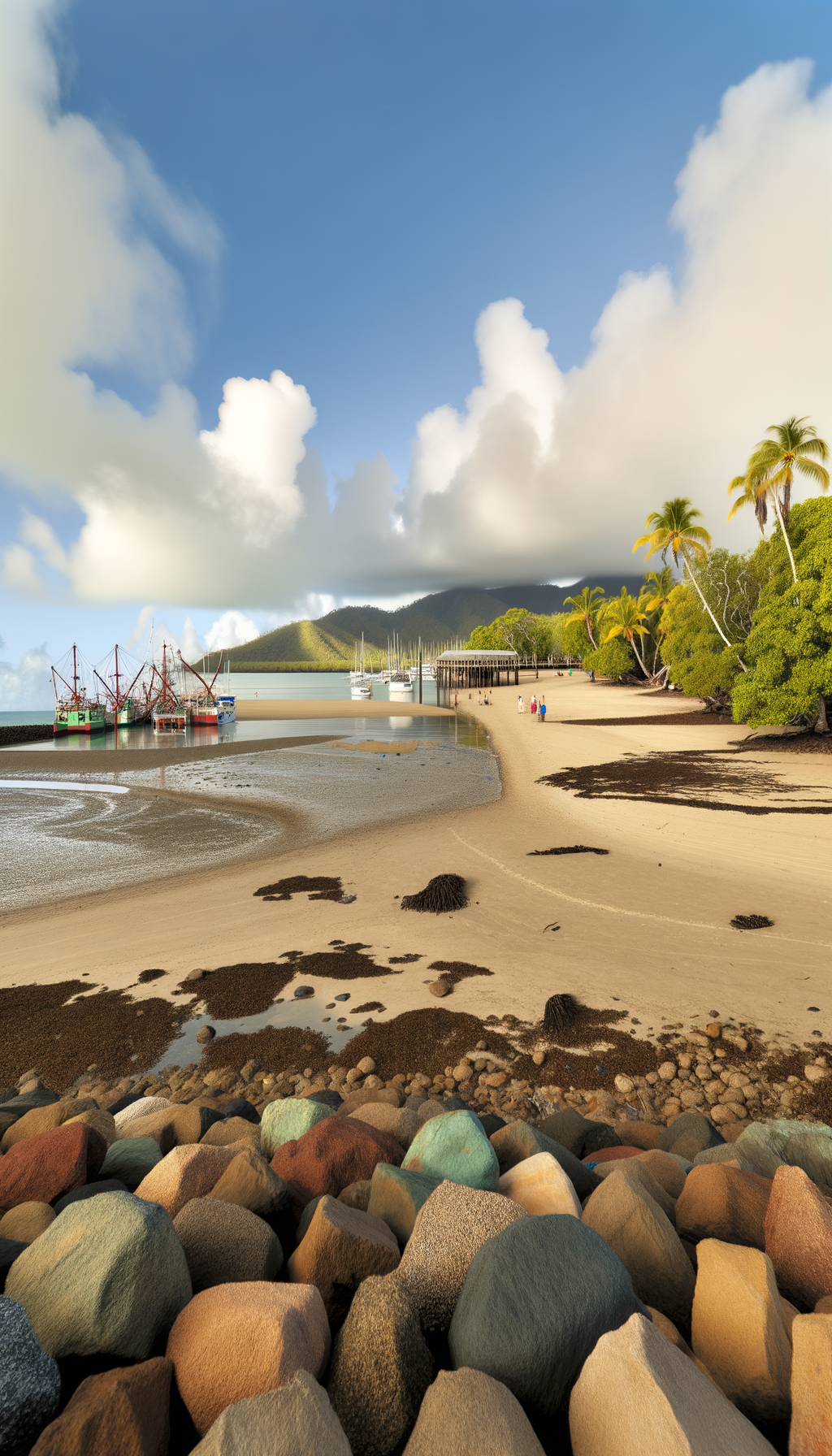 View of the ocean through tropical forest toward the coast