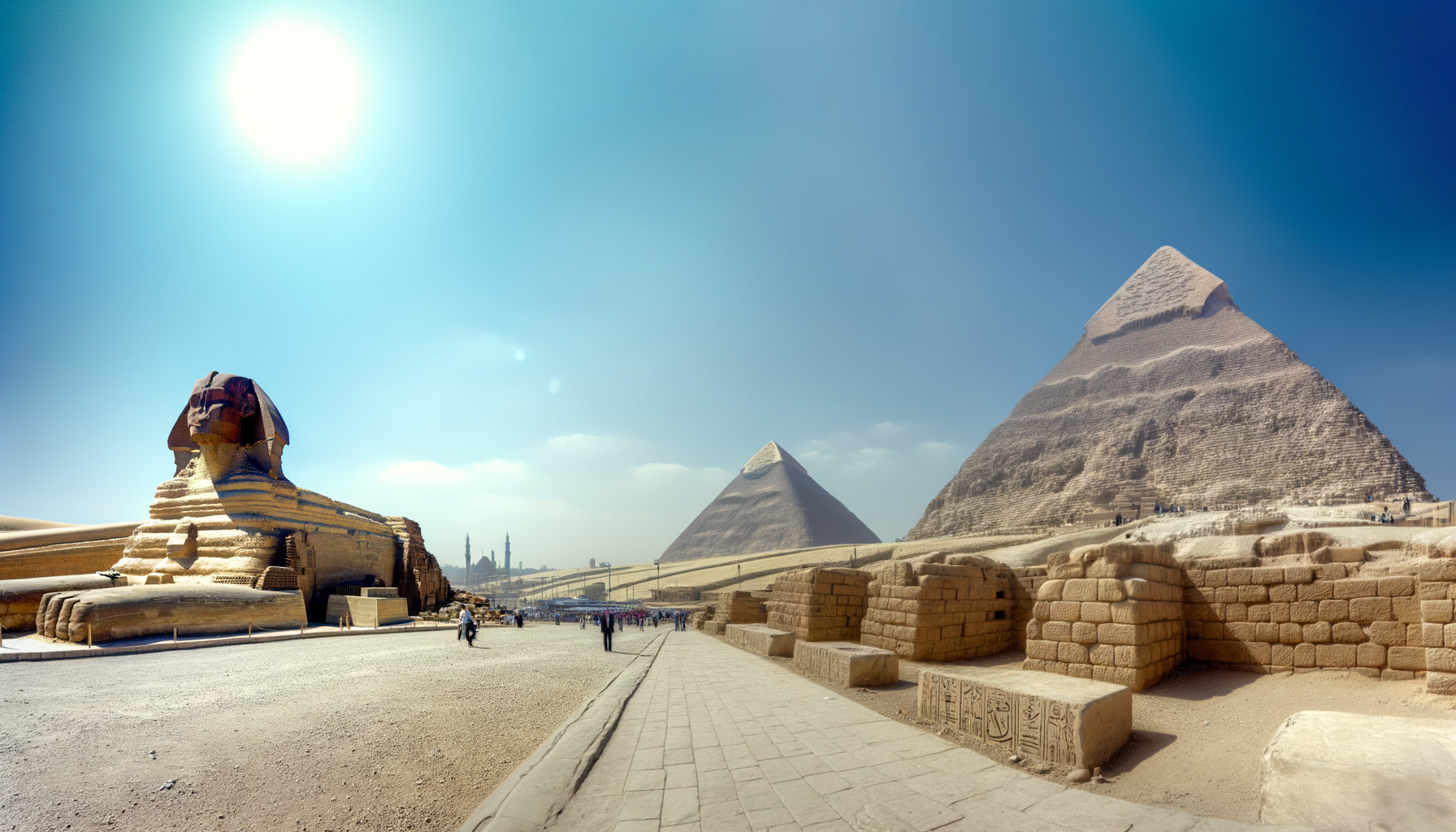 The Great Sphinx and pyramids near Cairo under a clear sky