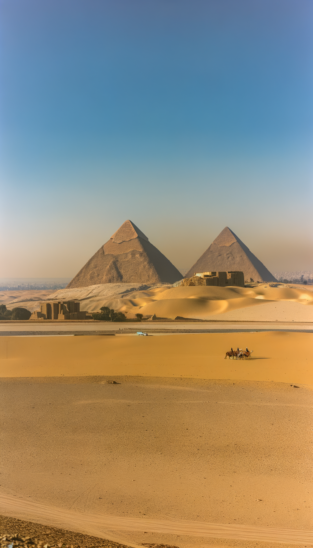 Pyramids rising from the desert sand