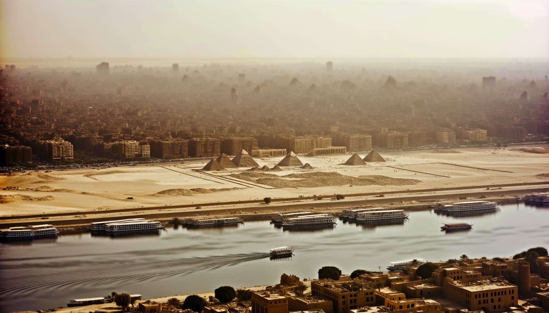 Aerial view of Cairo beside the Nile river