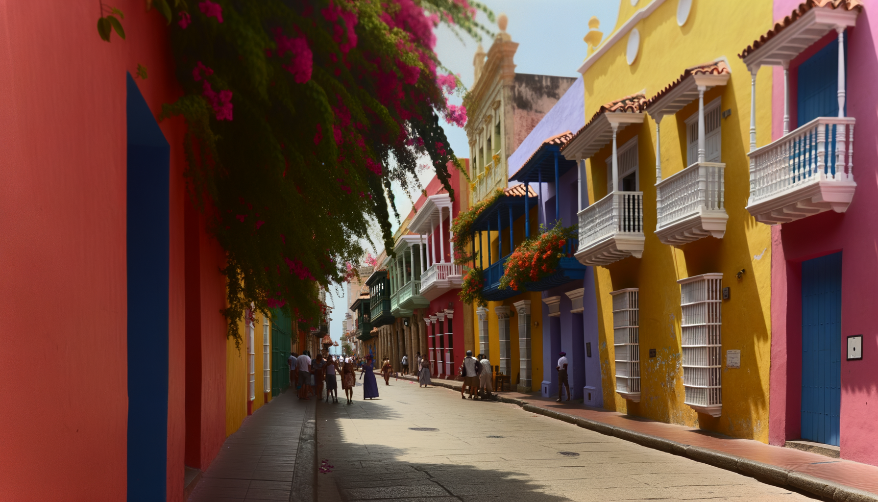 Colorful colonial buildings along a street in Cartagena’s old city