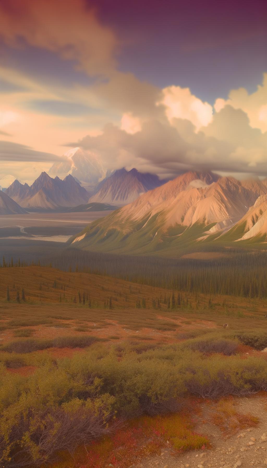 Mountain ridge and alpine terrain in Denali scenery