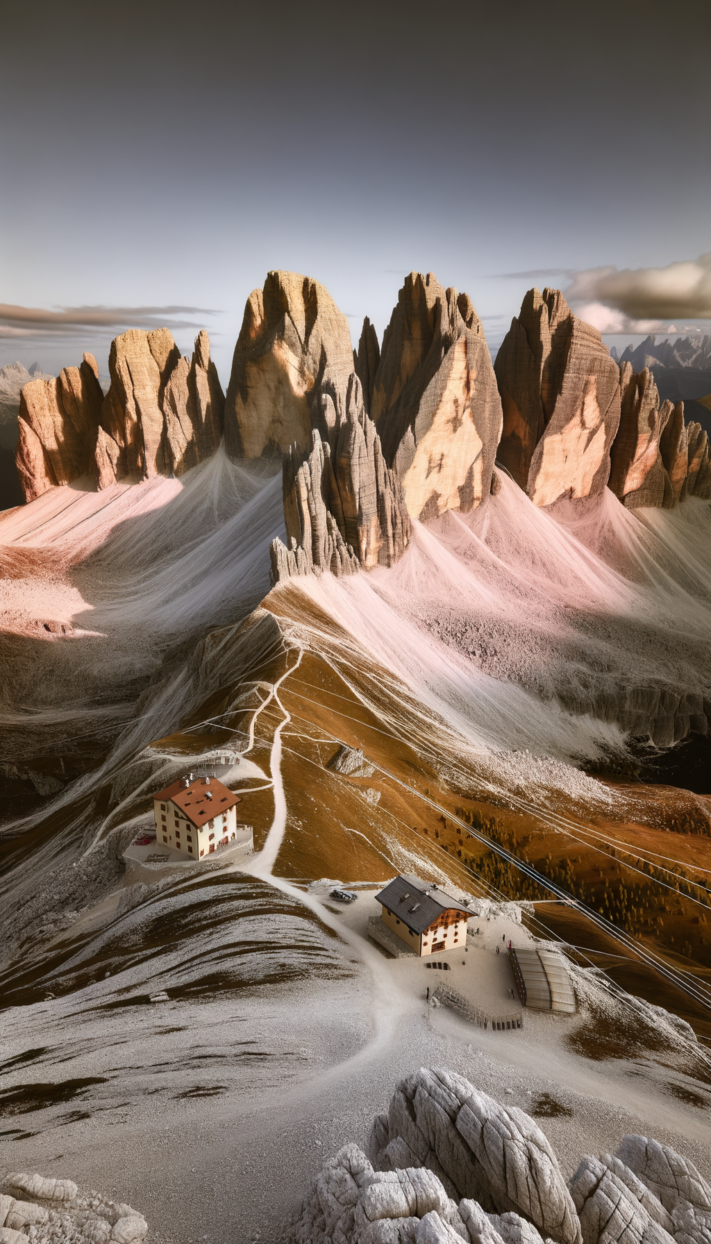 Mountain path winding through high alpine terrain toward peaks