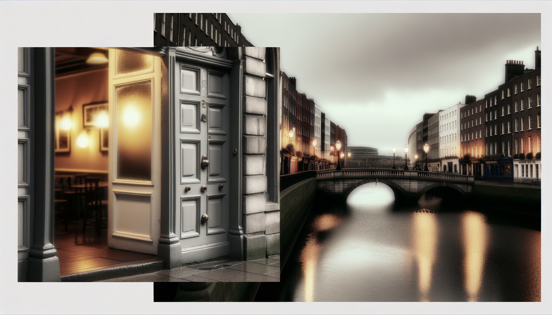 Historic Dublin cityscape along the River Liffey under soft sky