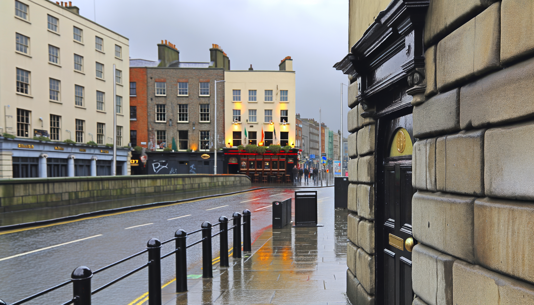 Urban Dublin scene with mix of old and new buildings