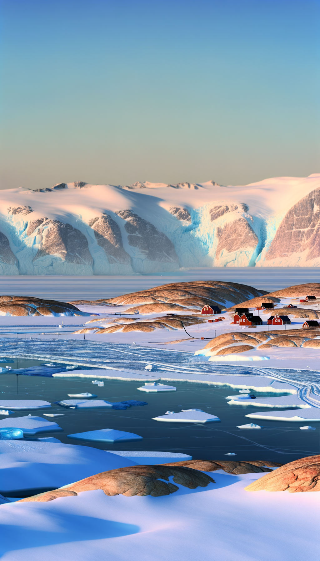 Snow-covered mountains meeting cold Arctic sea