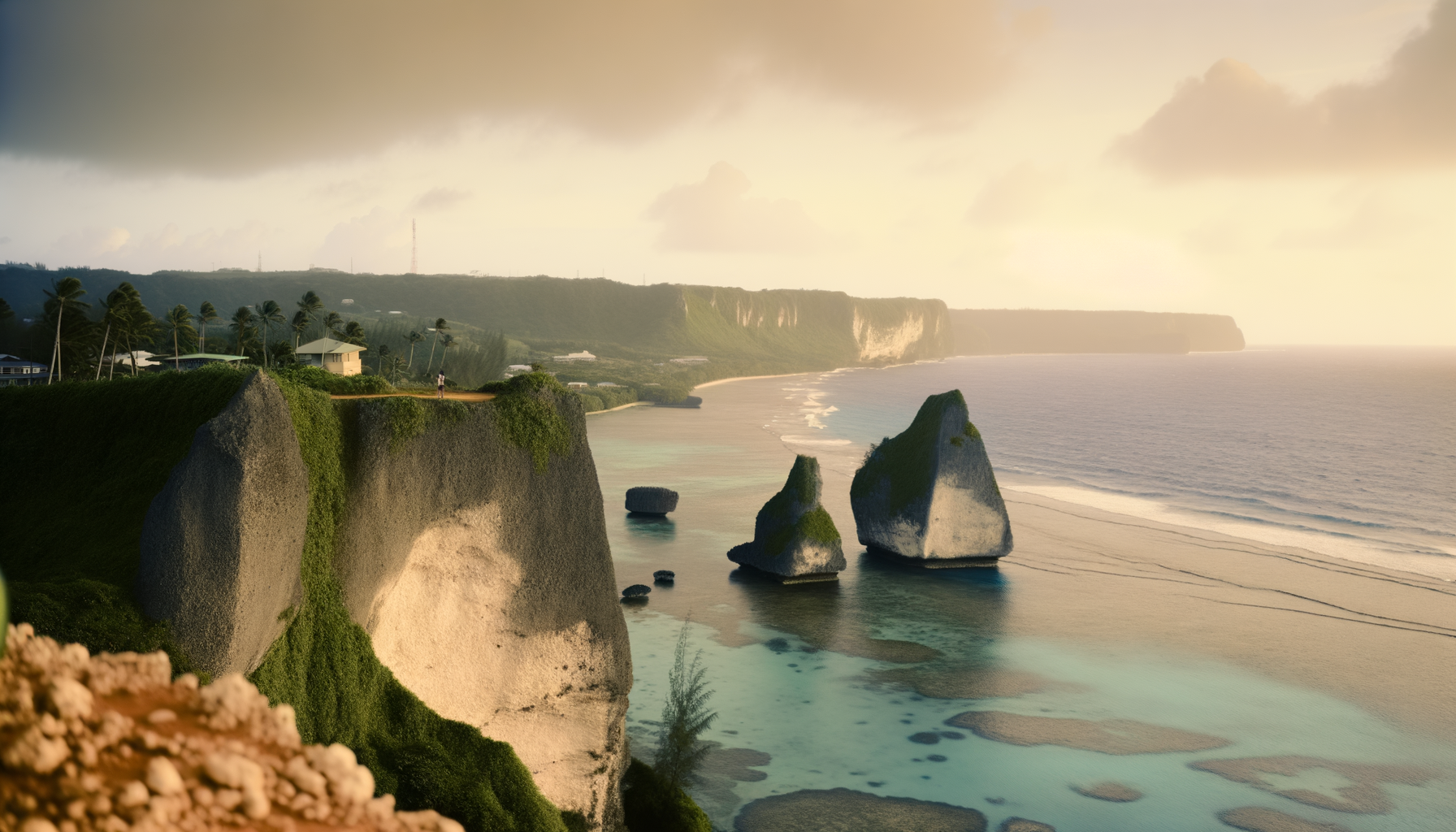 Guam coastline with limestone cliffs dropping into the Pacific