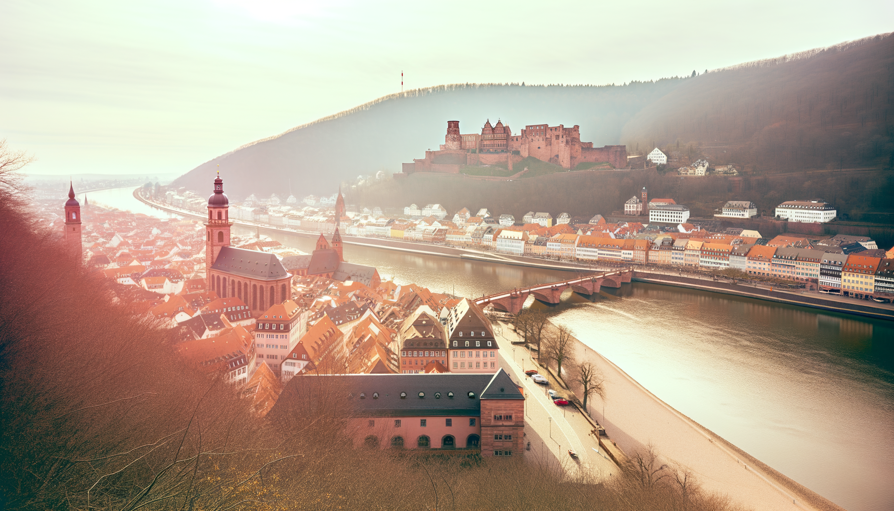 Heidelberg castle above the old town and Neckar river