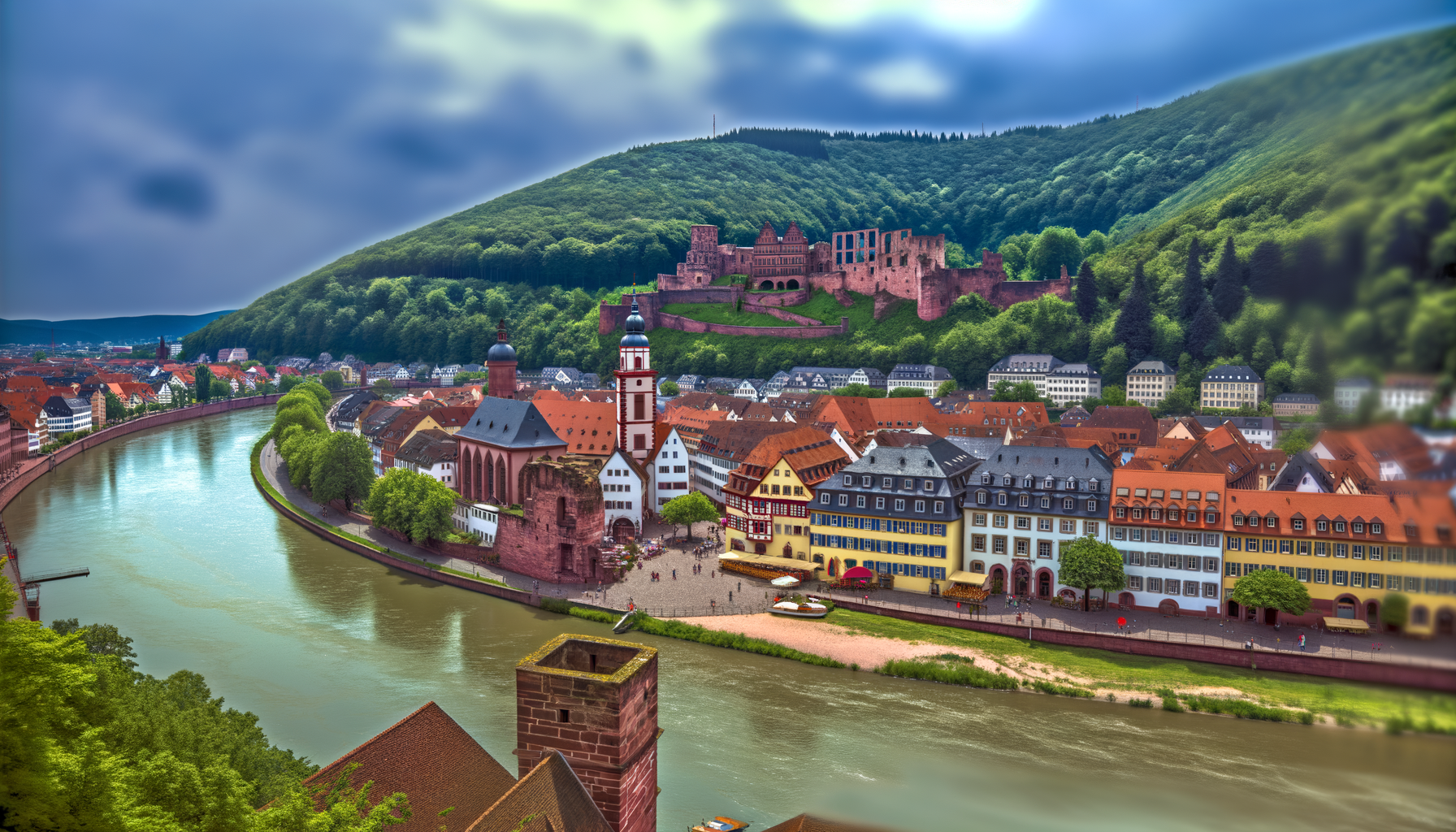 River view with bridge and hills in Heidelberg
