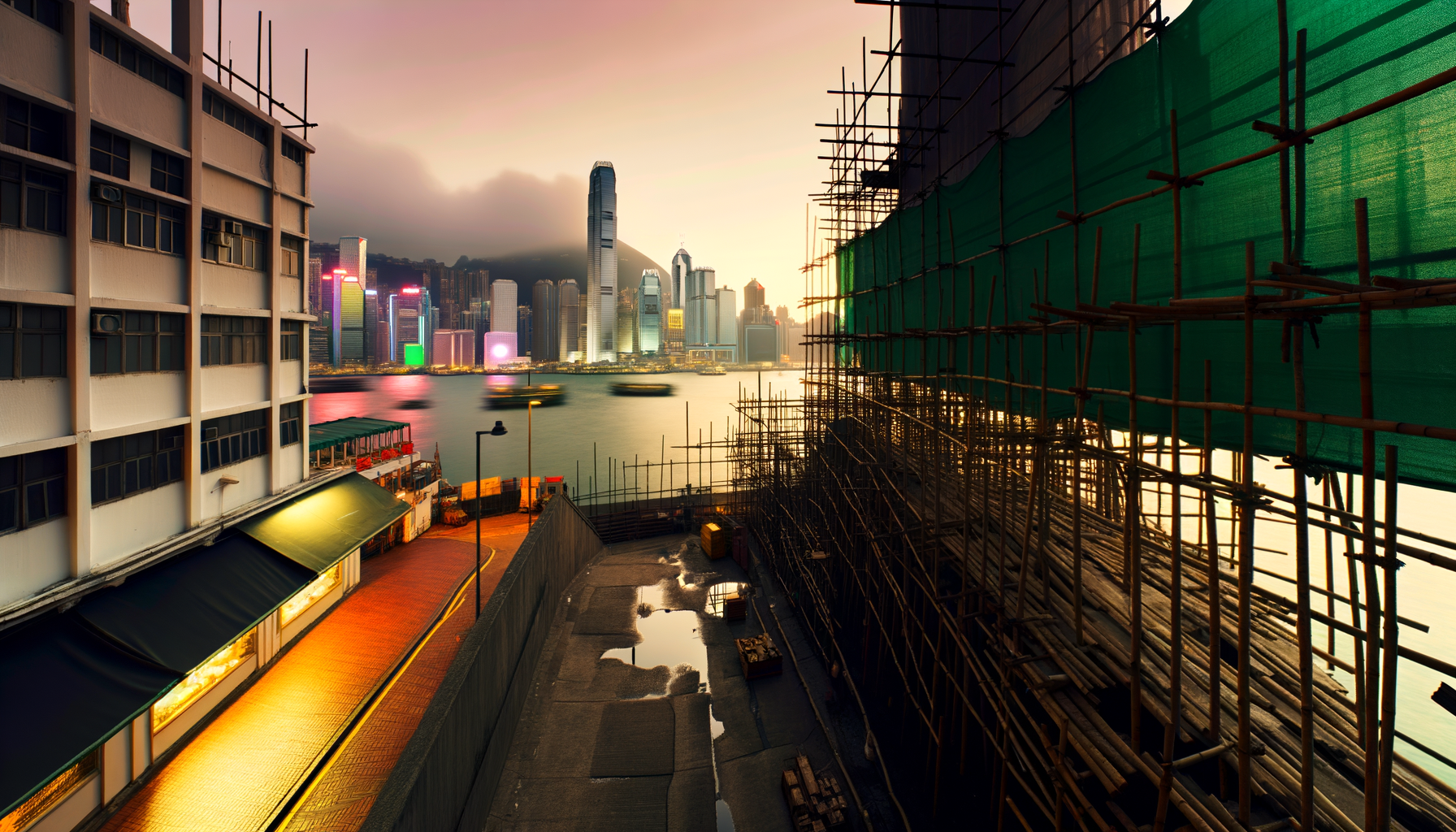 Dense towers above Victoria Harbour in warm late-day light
