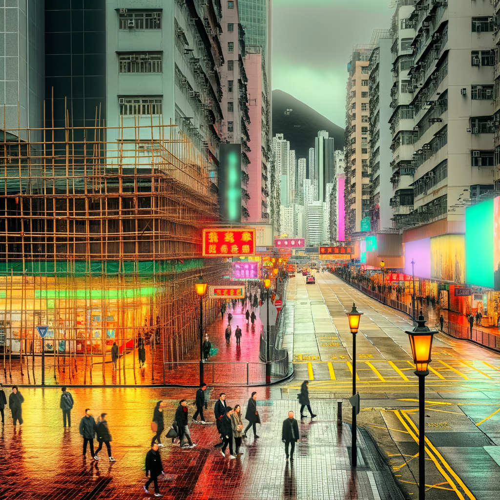 Pedestrians on a busy Kowloon street with high-rises in daylight
