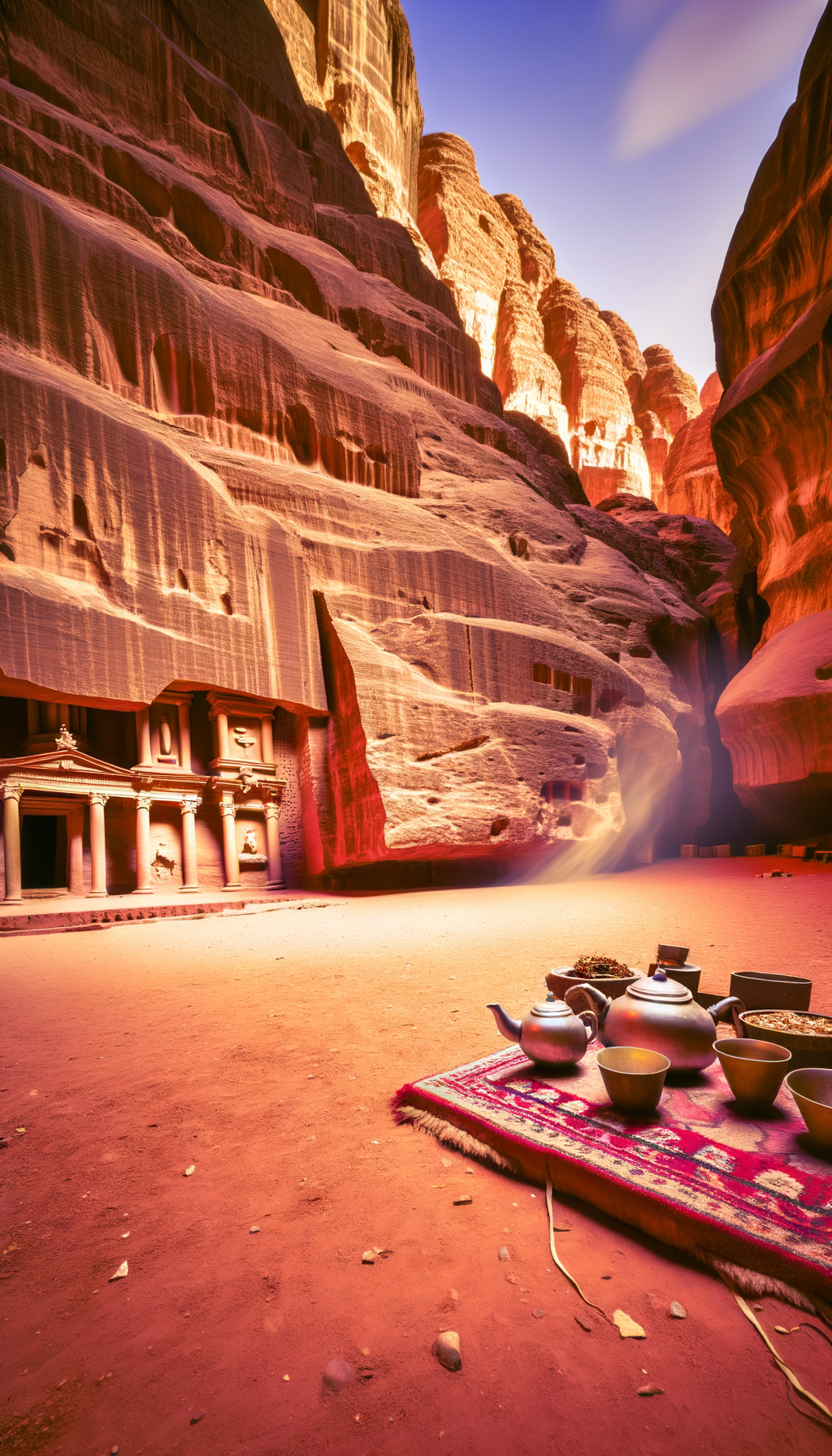 Massive carved Nabataean façade at Petra in warm daylight