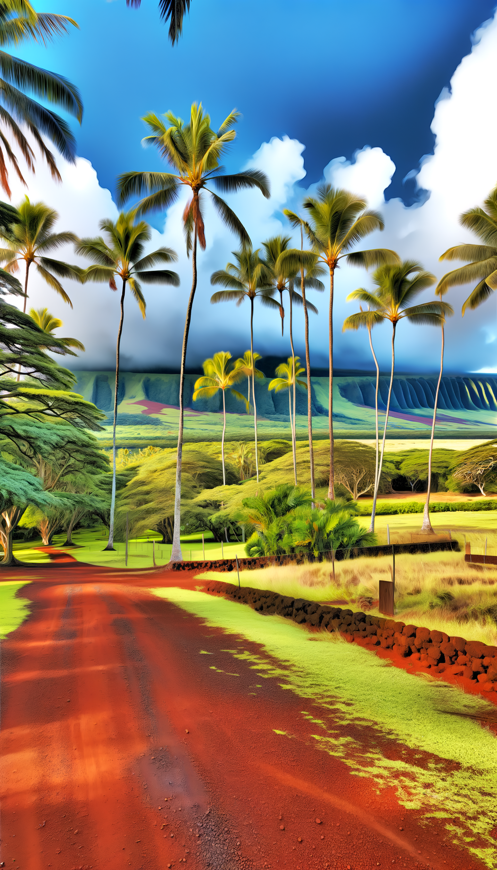 Palm trees and lush tropical landscape in Hawaii