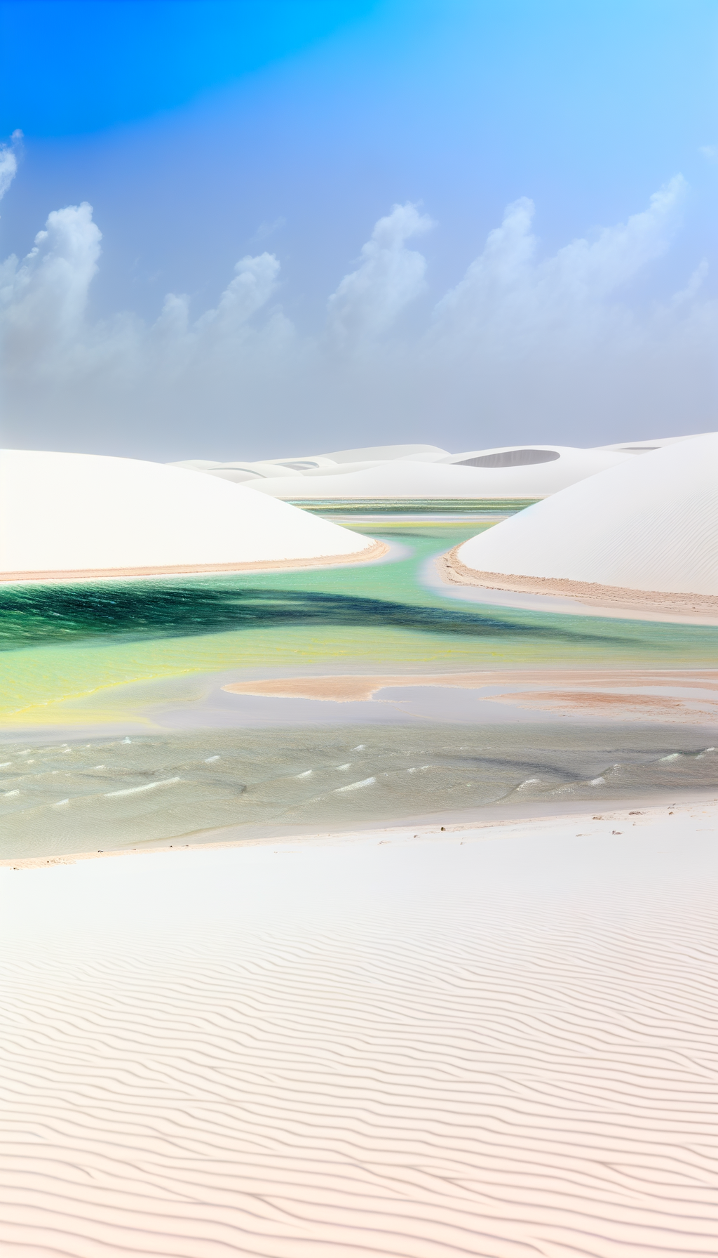 Dune curves and lagoon pools in soft light