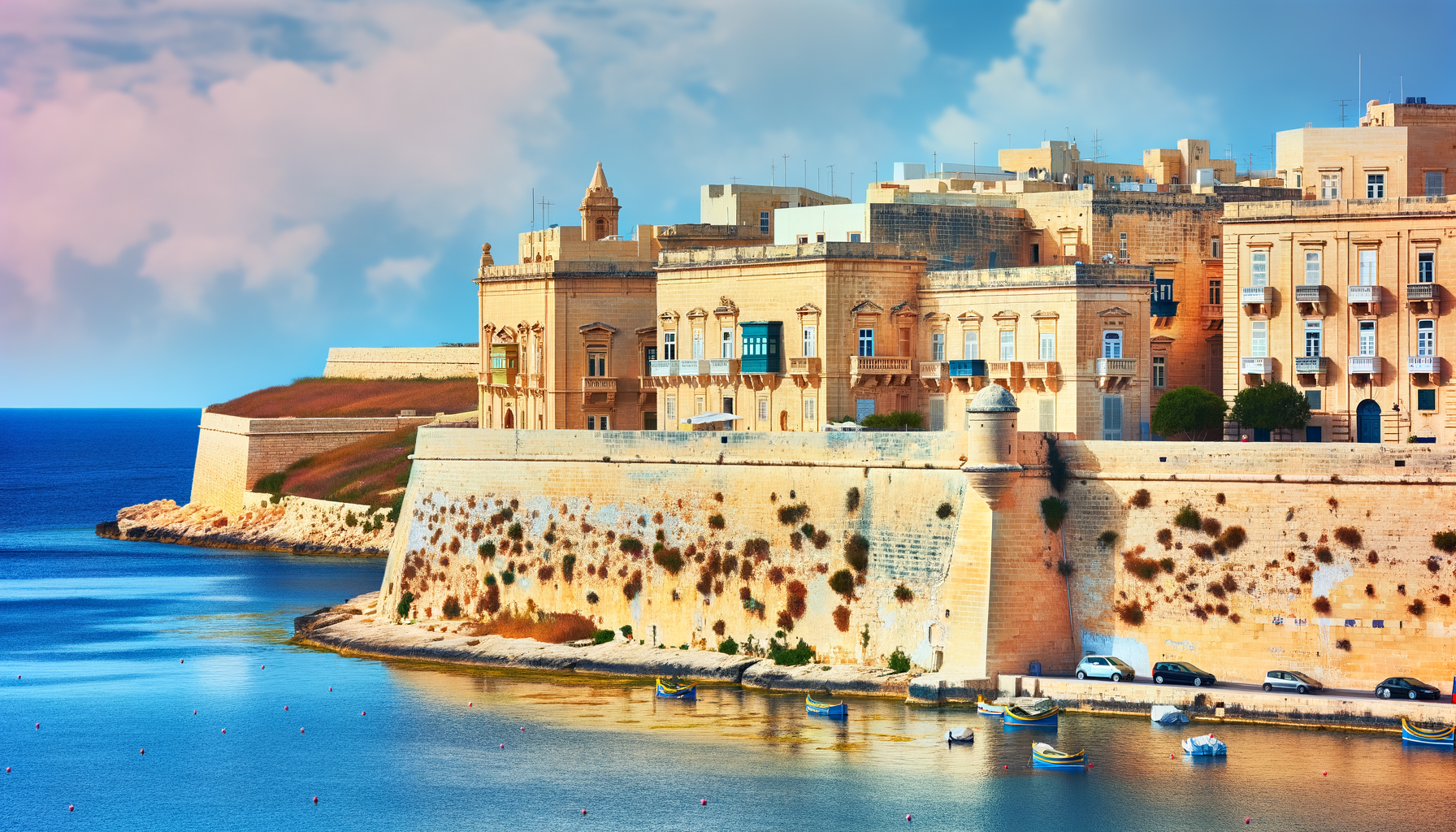 Traditional limestone buildings and narrow streets in a historic Maltese town