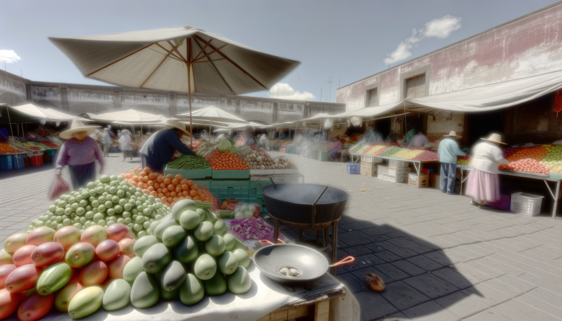 Fruit and vegetable market stall with colorful produce on display