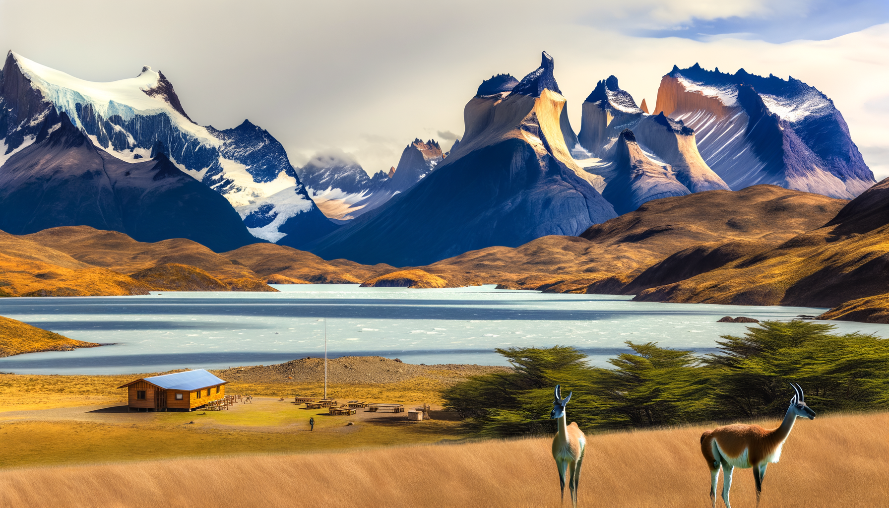 Dramatic mountain peaks above a glacial lake