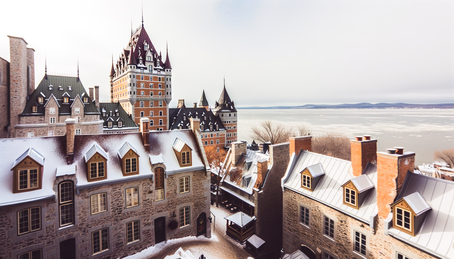 Historic Quebec City skyline with river and autumn colors