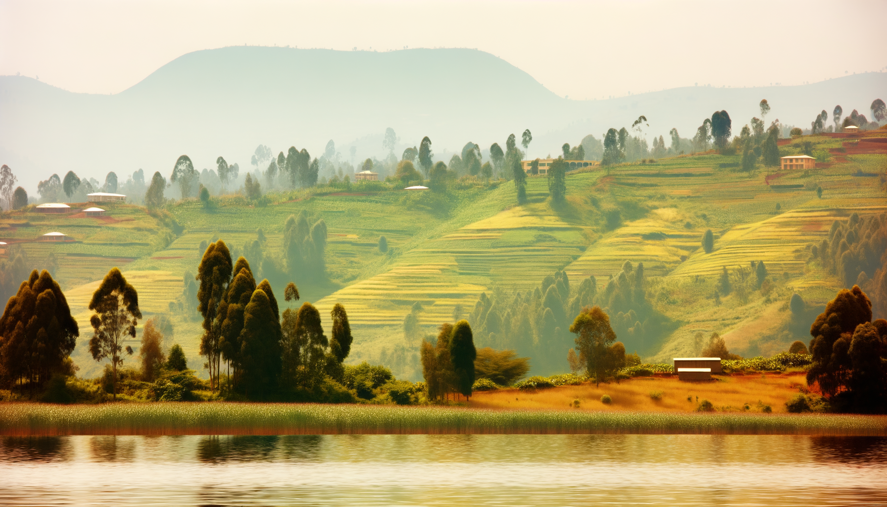 Trees and water along a Rwandan lakeshore landscape