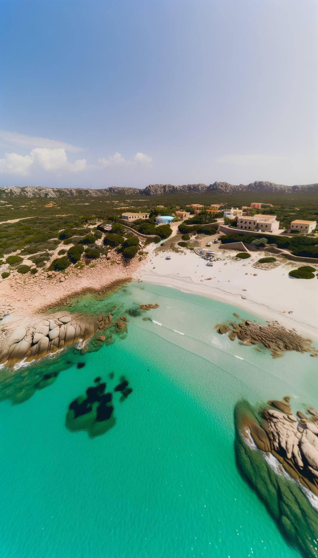 Aerial view of white sand beach and clear turquoise sea