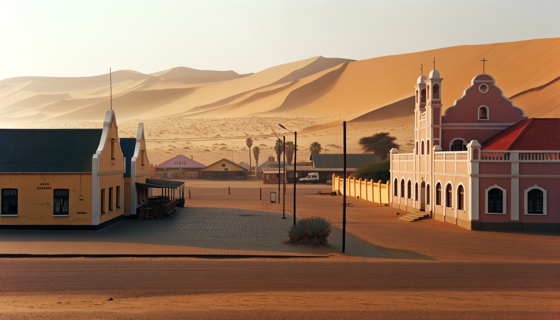 Golden Namib dunes rolling to the Atlantic under warm light