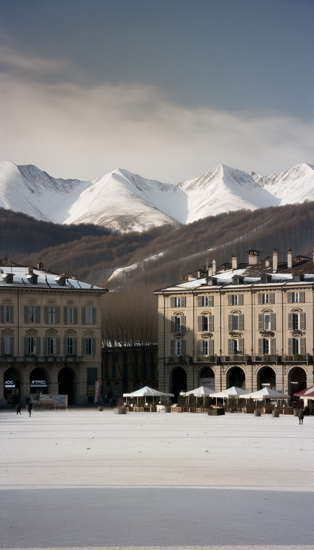 Alpine peaks and ski slopes under a crisp winter sky
