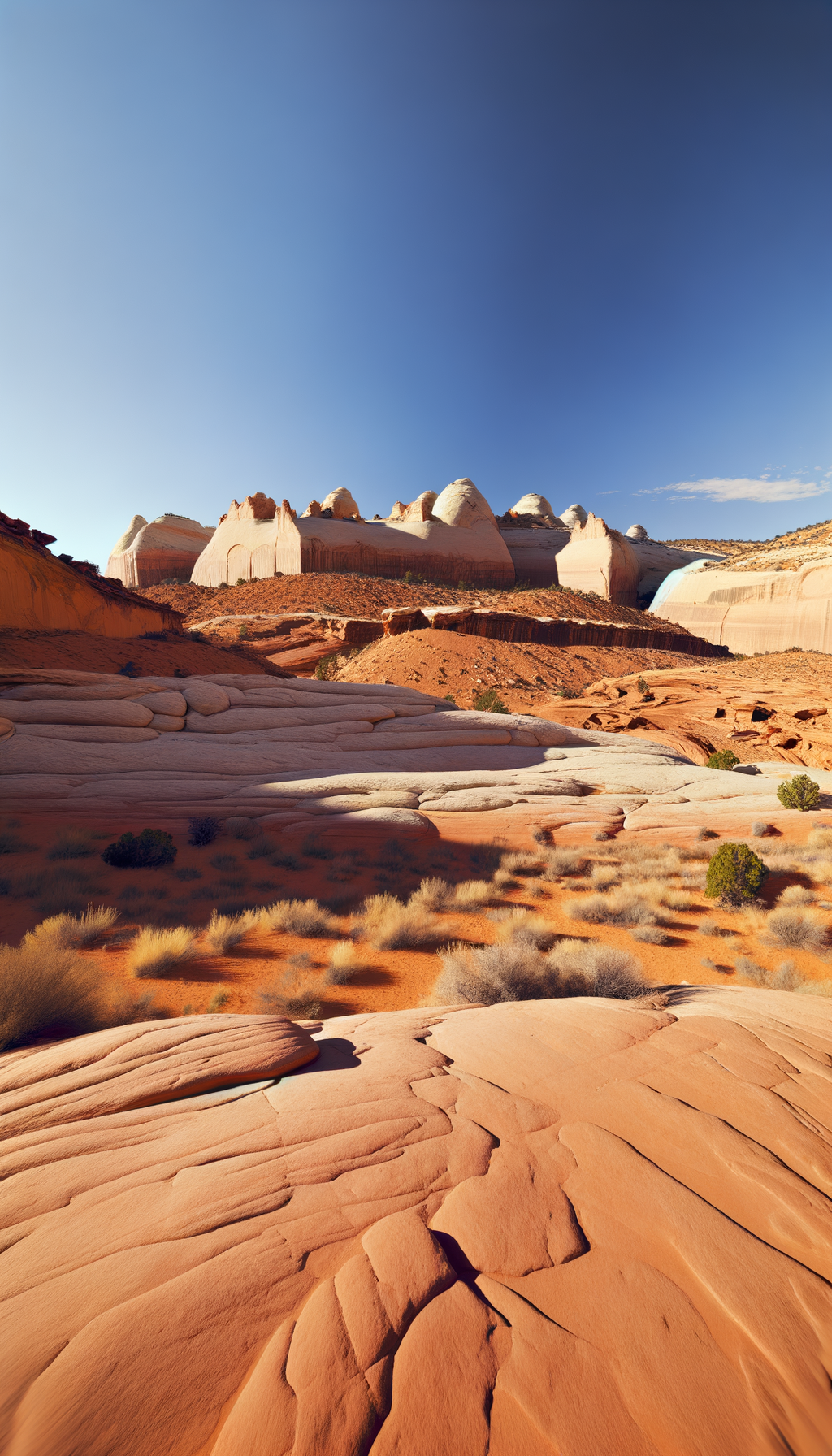 Sandstone formations under a clear blue sky