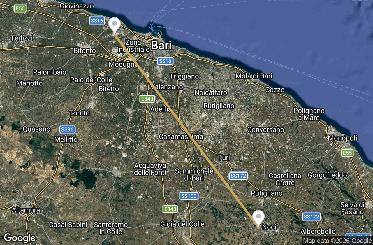 Route map for Airport Transfer To Masseria