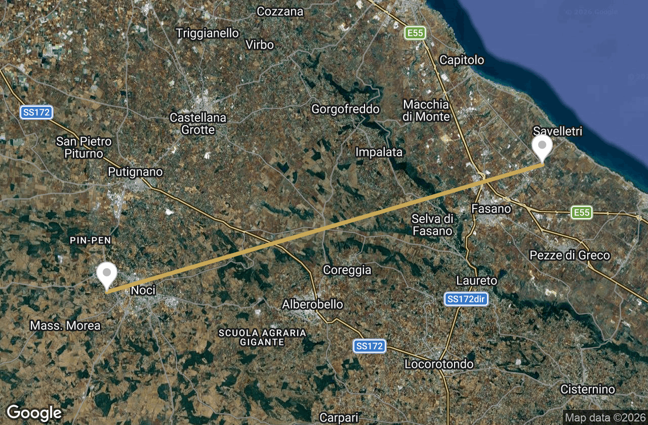 Route map for Transfer to  Winery