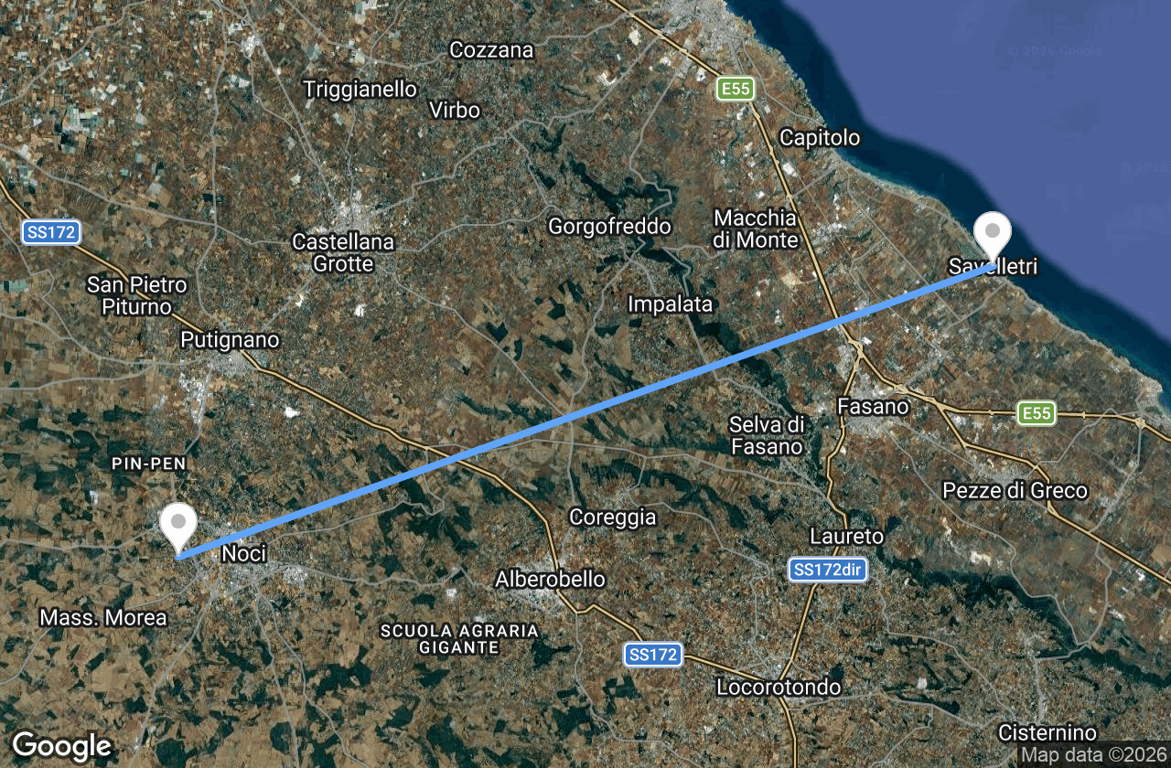 Route map for Cruise : Puglian Coast and Azure Waters