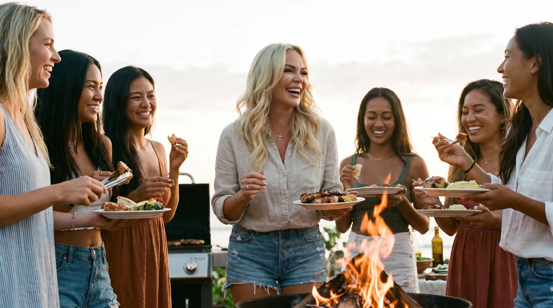 Beach bonfire and BBQ dinner