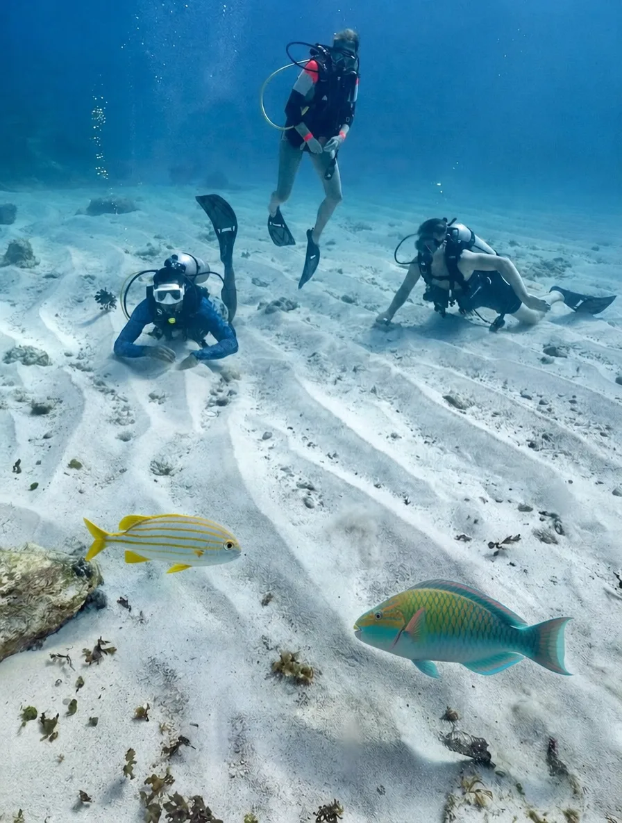 Snorkeling off the resort in search of seahorses
