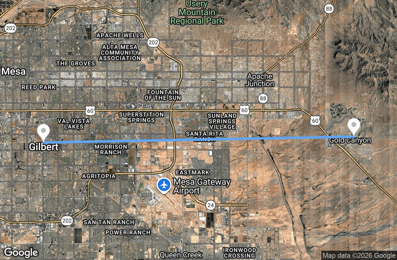 Culinary Dropout, 383 N Gilbert Rd, Gilbert, AZ 85234 → Gold Canyon Golf Resort & Spa, 6100 S Kings Ranch Rd, Gold Canyon, AZ 85118